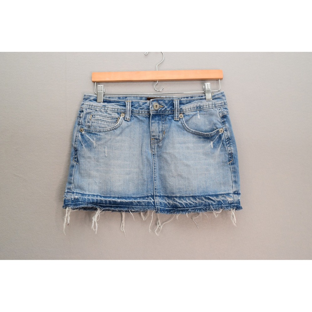 Aeropostale Denim Mini Skirt 3/4 Light Blue Raw Hem Distressed Women Y2K Mini